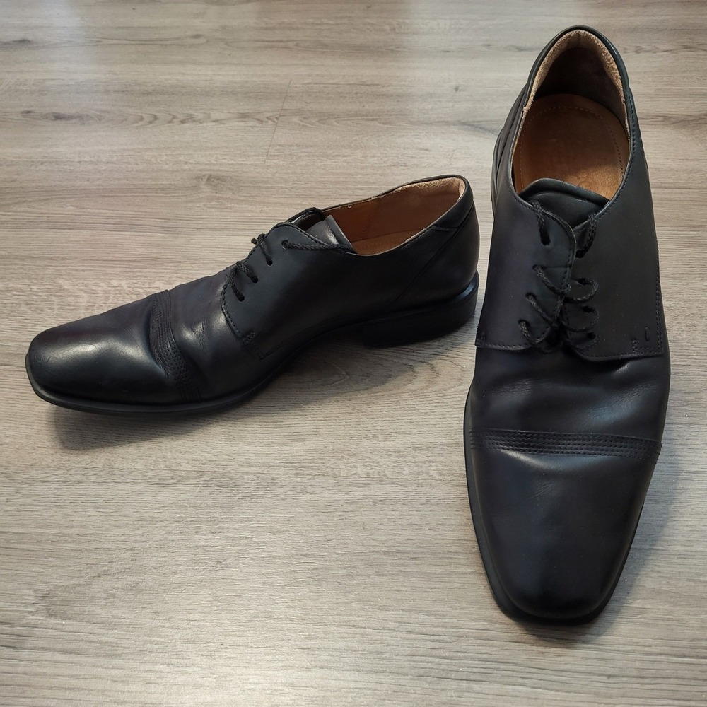 ECCO Mens Black Genuine Leather Cap Toe Derby Dress Shoes US Size 13 EU 47